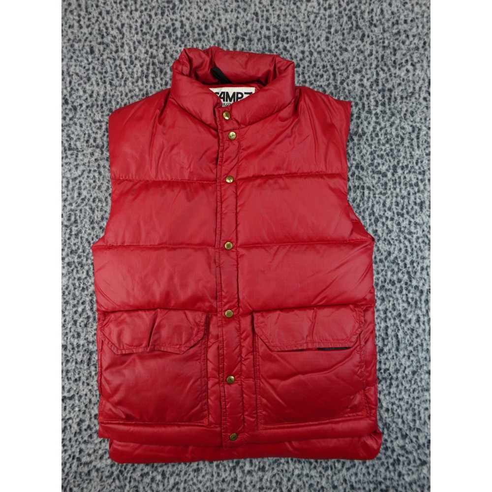 Camp 7 Down Vest Mens S Red Vintage Puffer Quilted Snap Front Made in USA 7739